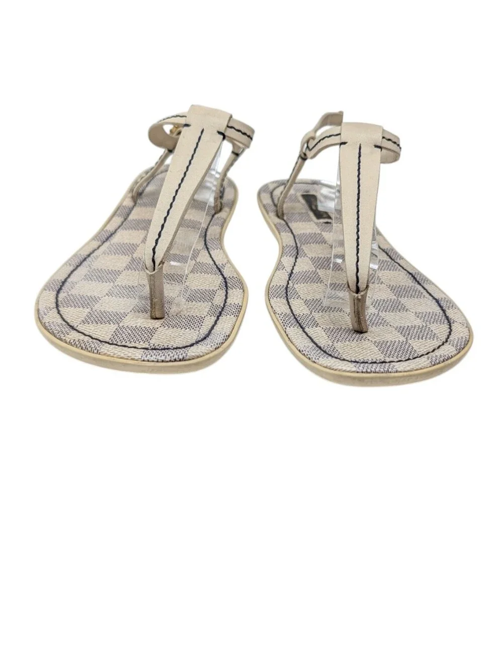 Louis Vuitton Damier Azur White Blue Check T-Strap Thong Sandals Size EU 38.5